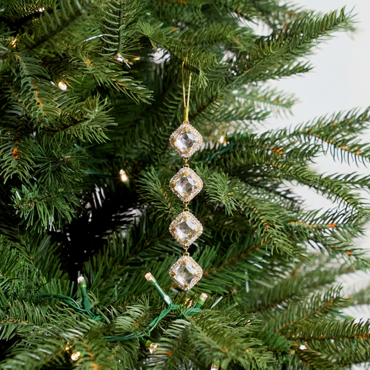 7" Silver & Gold Hanging Stone Ornament Set Of 8