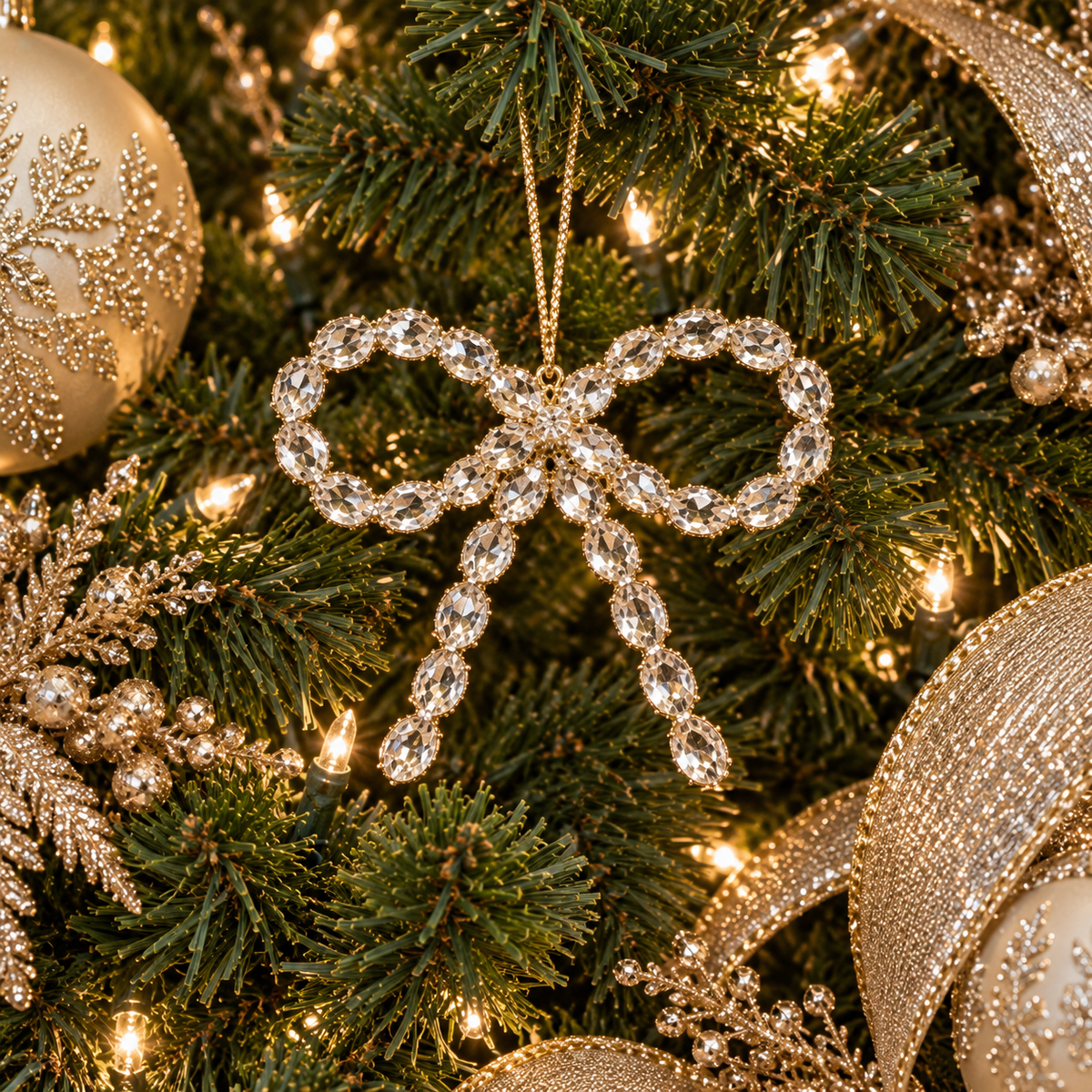 6" Gold Gem Bow Ornament Set Of 6