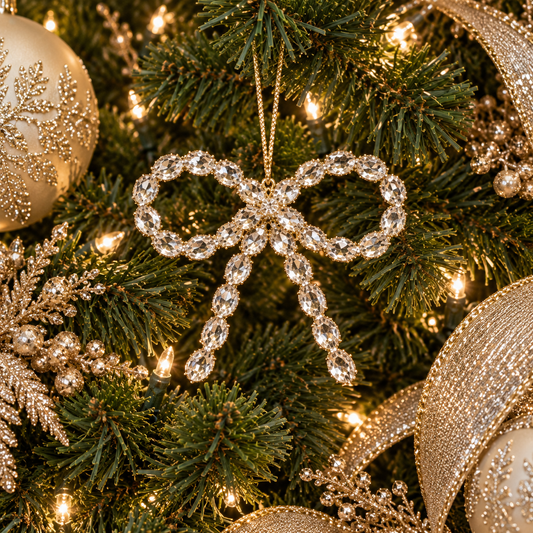 6" Gold Gem Bow Ornament Set Of 6