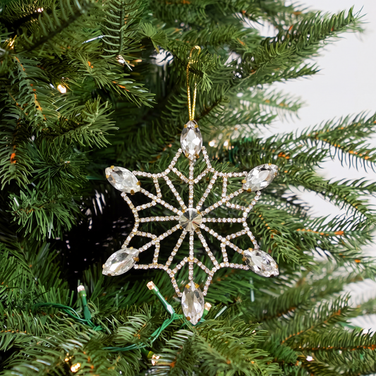 6" Gold Crystal Snowflake Ornament Set Of 6