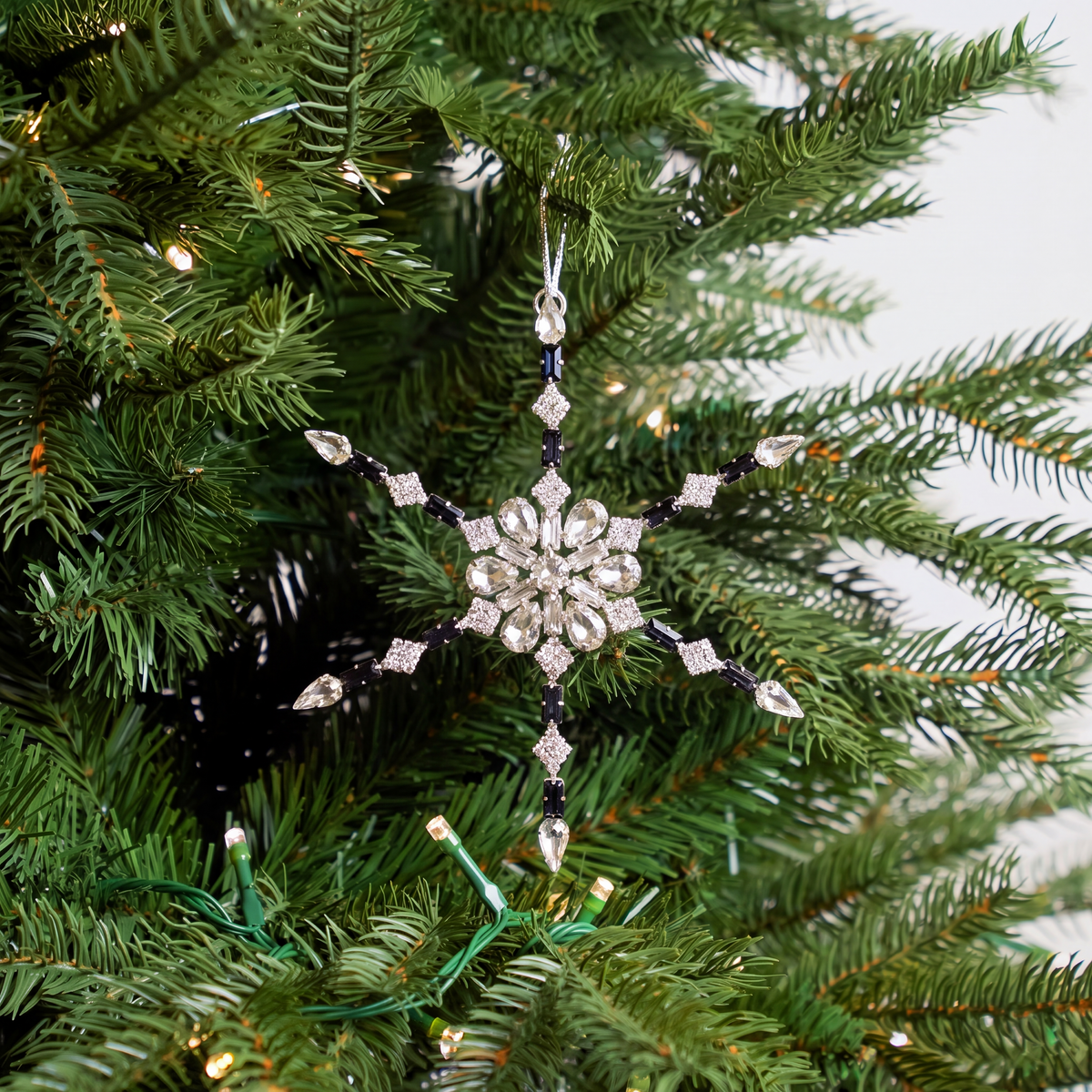 6" Silver & Blue Crystal Snowflake Ornament Set Of 6