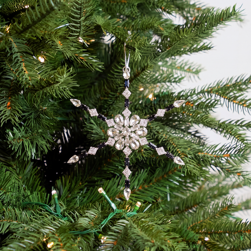 6" Silver & Blue Crystal Snowflake Ornament Set Of 6