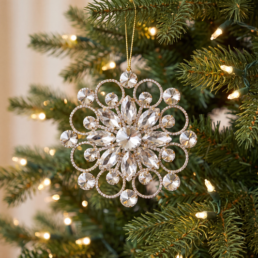 6" Silver & Gold Crystal Flower Ornament Set Of 4
