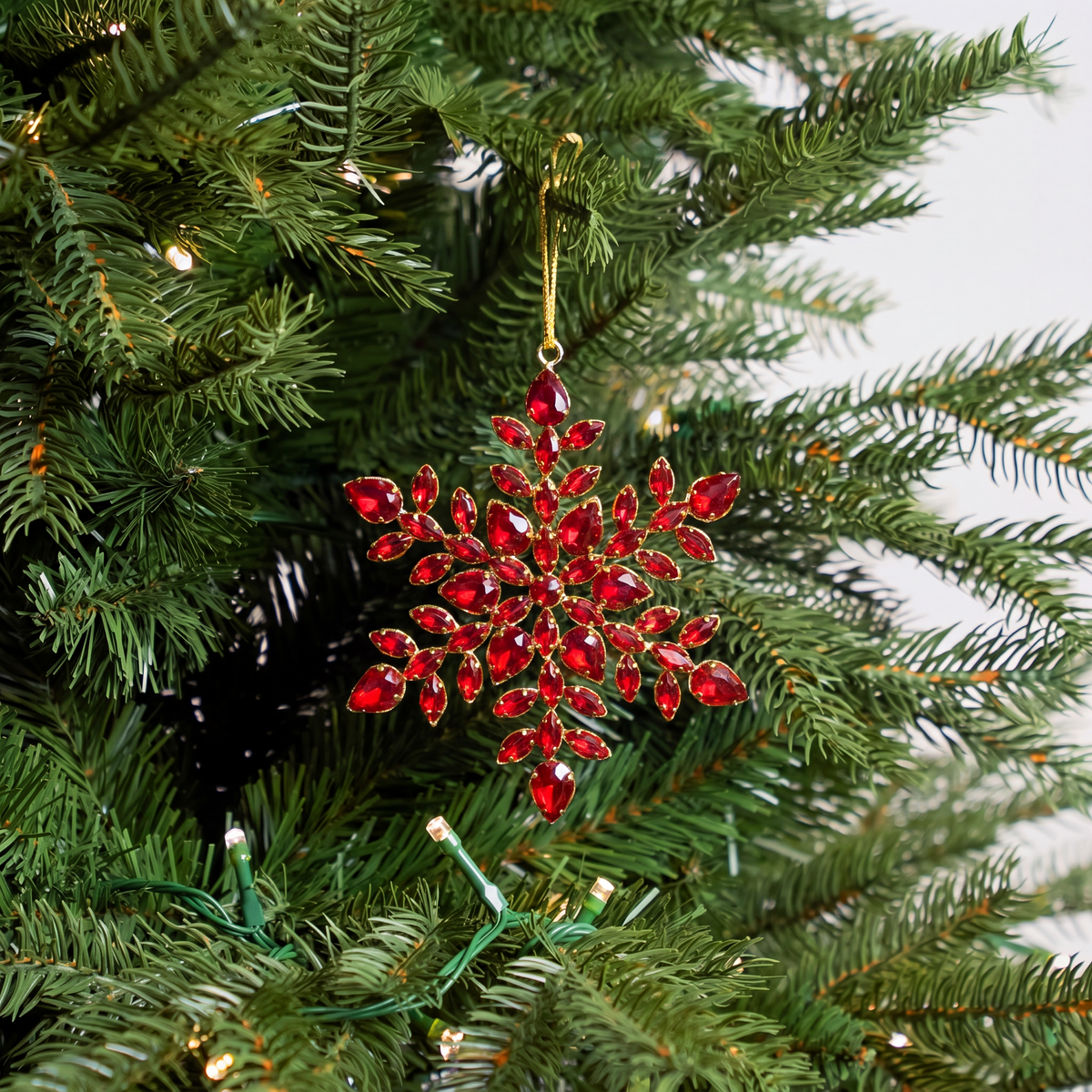 6" Red Crystal Snowflake Ornament Set Of 4