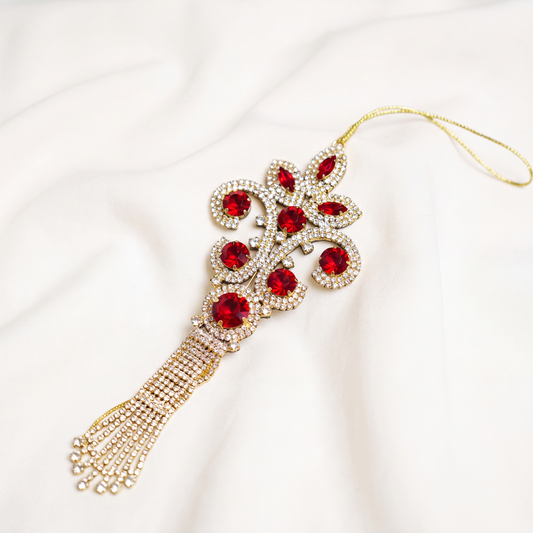 8" Red & Gold Jewel Teardrop Ornament Set Of 6
