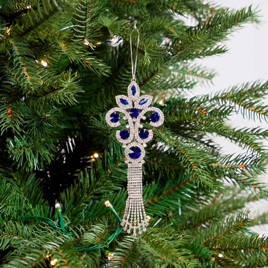 8" Blue & Silver Jewel Teardrop Ornament Set Of 6