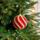 6" Red Velvet Ornament With Gold Beaded Swirls Set Of 4