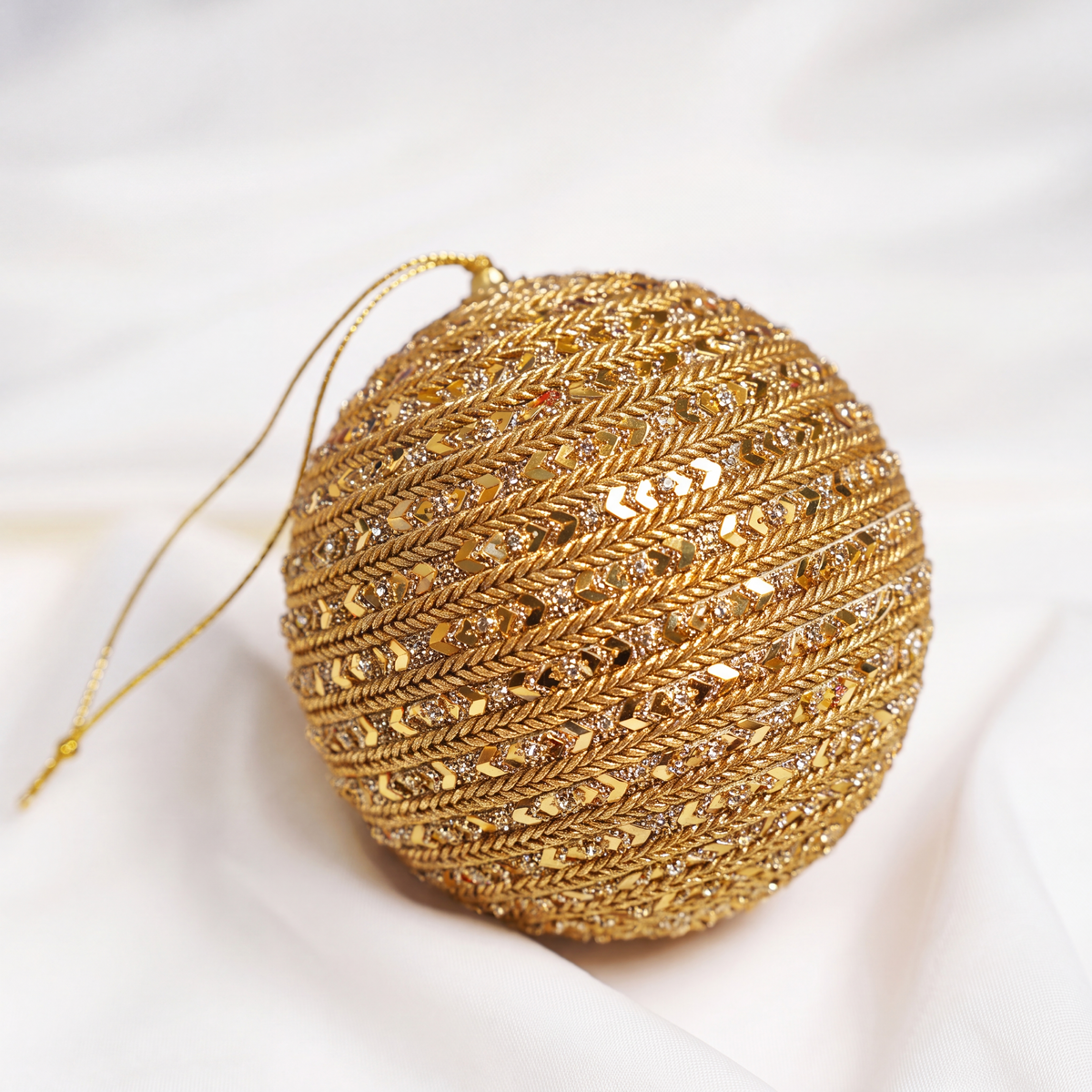 6" Gold Jewel Braided Ornament Set Of 4