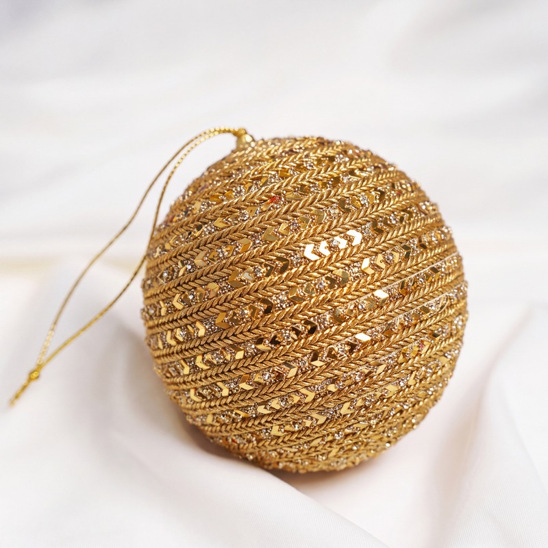 6" Gold Jewel Braided Ornament Set Of 4