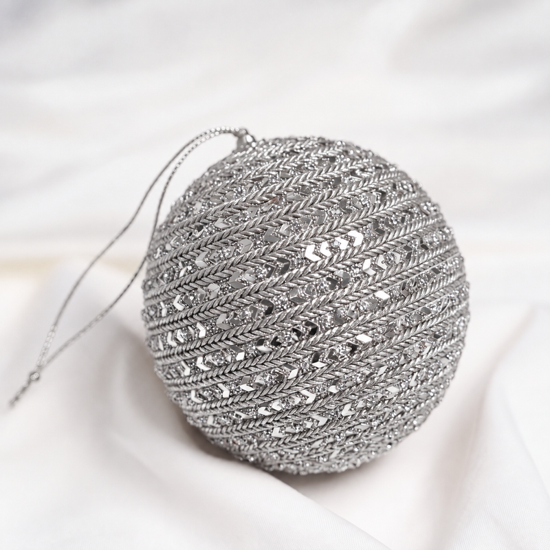 6" Silver Jewel Braided Ornament Set Of 4