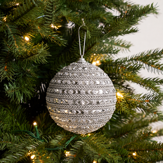 6" Silver Jewel Braided Ornament Set Of 4