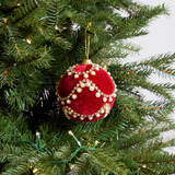 6" Red Velvet Ornament With Scalloped Pearls Set Of 6