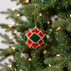 6" Red & Green Velvet Ornament With Gold Beaded Trim Set Of 6