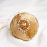 6" Gold Velvet Gold Jeweled Ornament Set Of 6