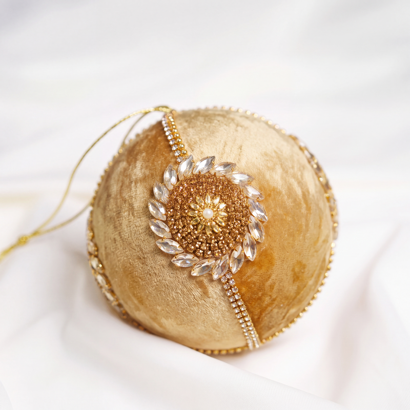 6" Gold Velvet Gold Jeweled Ornament Set Of 6