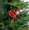 6" Red Velvet Heart Ornament With Beaded Pearl Flowers Set Of 4