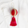 Juego de 6 adornos de bola con borlas de terciopelo rojo y joyas de 10 cm