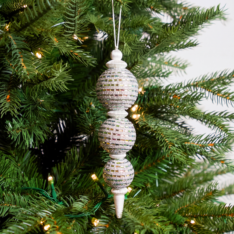 11" Silver Multicolor Jewel Finial Ornament Set Of 4