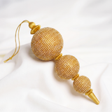 13" Gold Crystal Beaded Finial Ornament Set Of 4