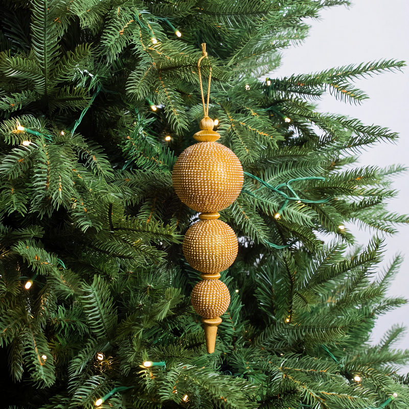 13" Gold Crystal Beaded Finial Ornament Set Of 4