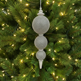 13" Silver Crystal Beaded Finial Ornament Set Of 4
