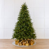 Decorated Christmas tree with gold presents on a white background