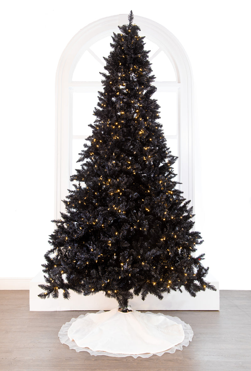 Black Tinsel Tree Pre-Lit Warm White LED Lights