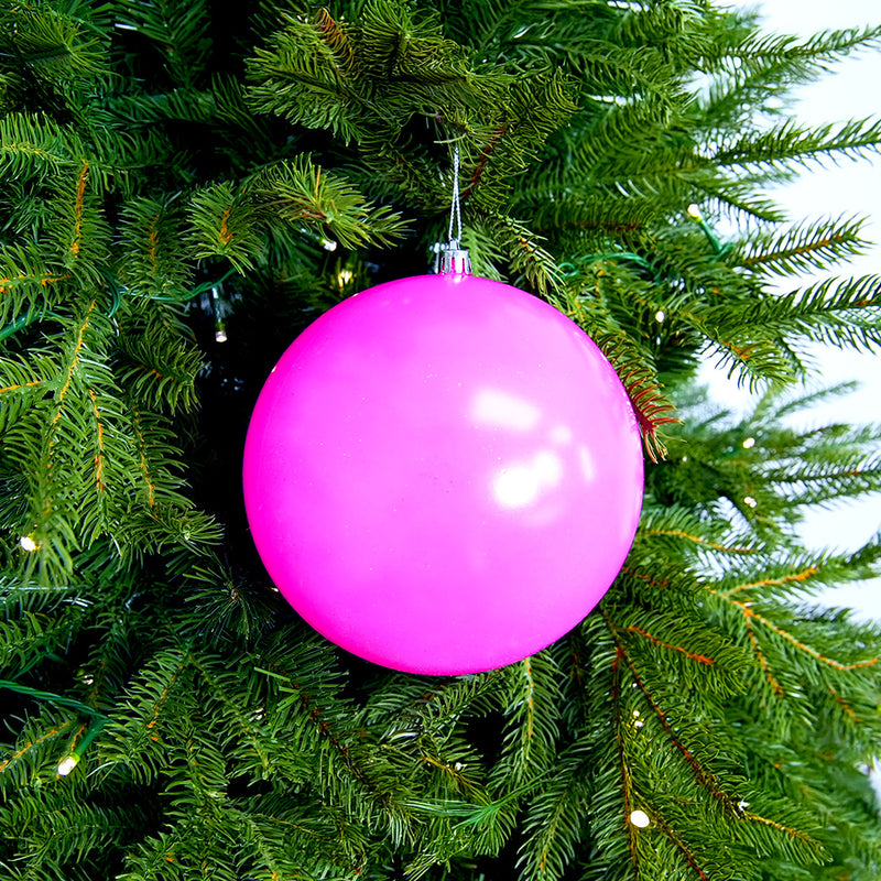 Juego de 6 esferas decorativas color fucsia neón de 15 cm
