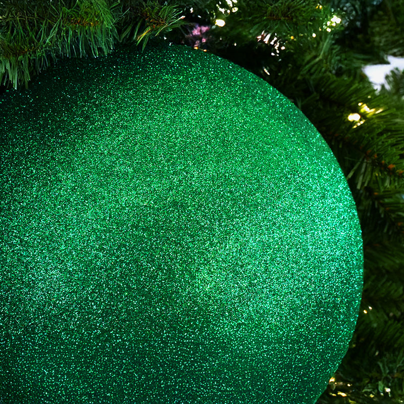 10" Green Glitter Shatterproof Ball Ornament Set Of 4