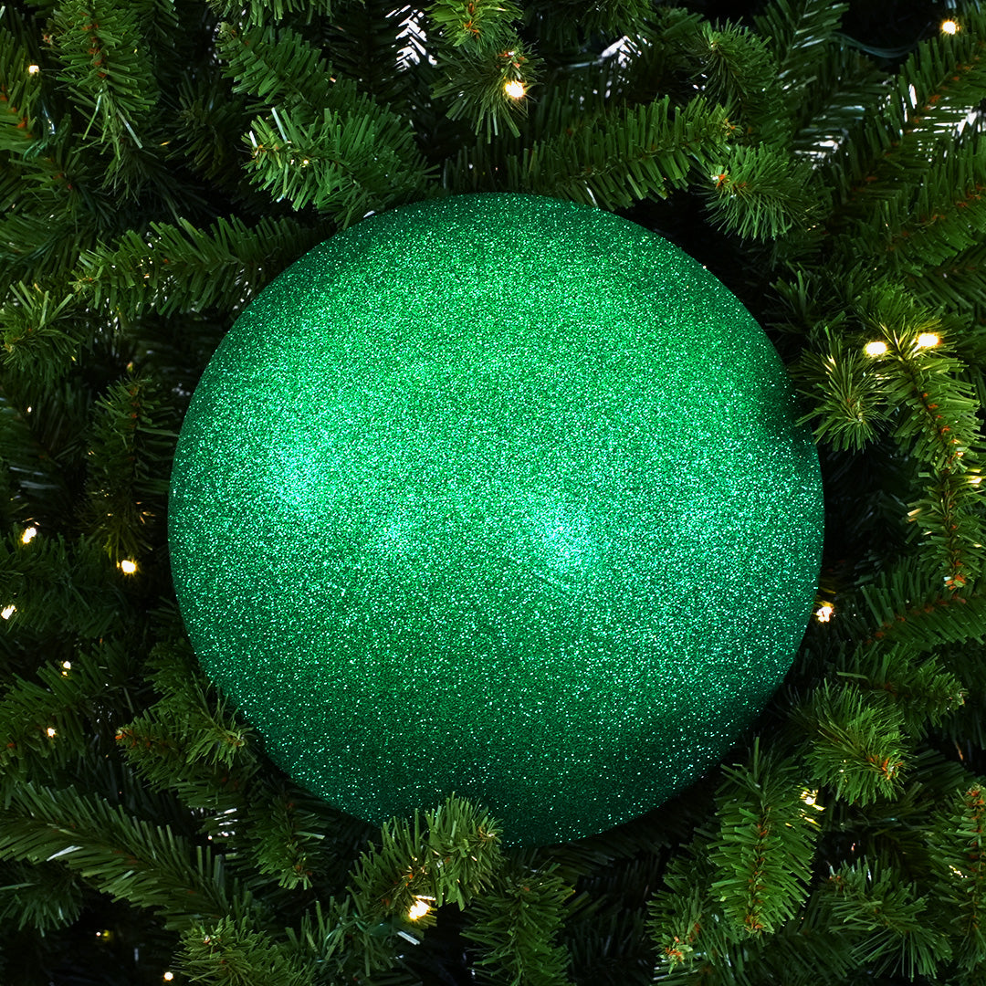 10" Green Glitter Shatterproof Ball Ornament Set Of 4