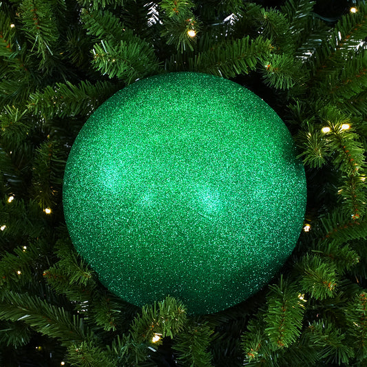 Set de 4 adornos de bola inastillables con purpurina verde de 10"