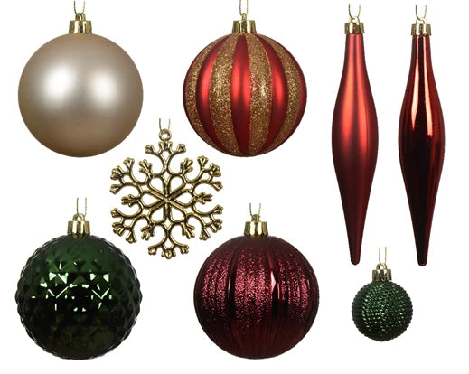3" Shiny & Matte Shatterproof Ornaments Assorted Set Of 46