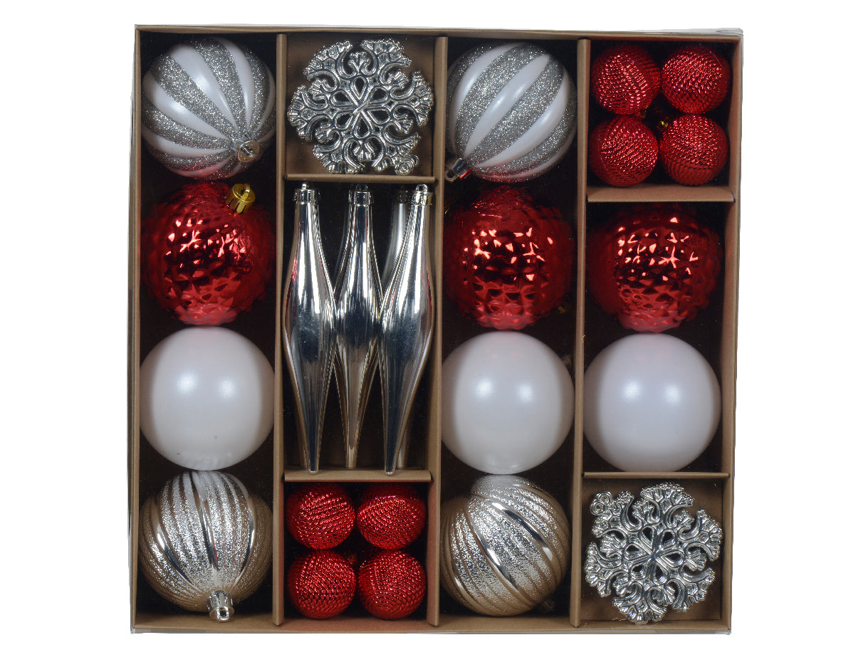 3" Shiny & Matte Shatterproof Ornaments Assorted Set Of 46