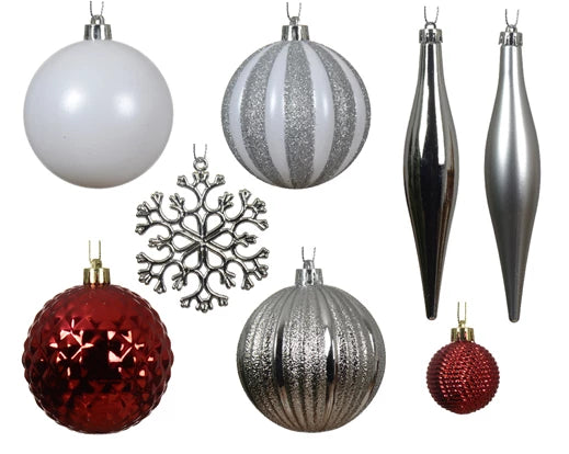 3" Shiny & Matte Shatterproof Ornaments Assorted Set Of 46