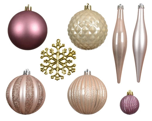 3" Shiny & Matte Shatterproof Ornaments Assorted Set Of 46
