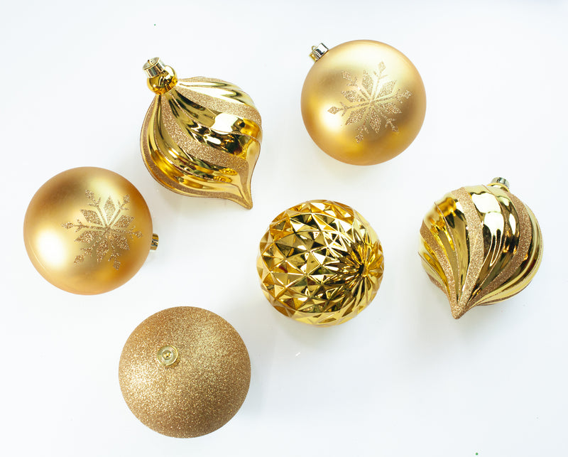 6" Shiny, Matte & Glitter Shatterproof Ball Ornament Set Of 24