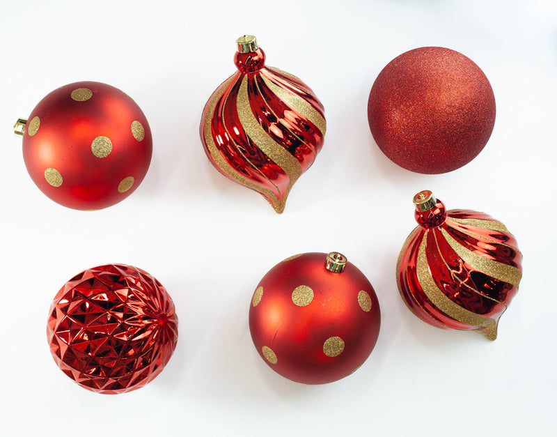 6" Shiny, Matte & Glitter Shatterproof Ball Ornament Set Of 24