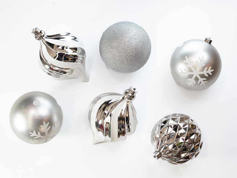 6" Shiny, Matte & Glitter Shatterproof Ball Ornament Set Of 24