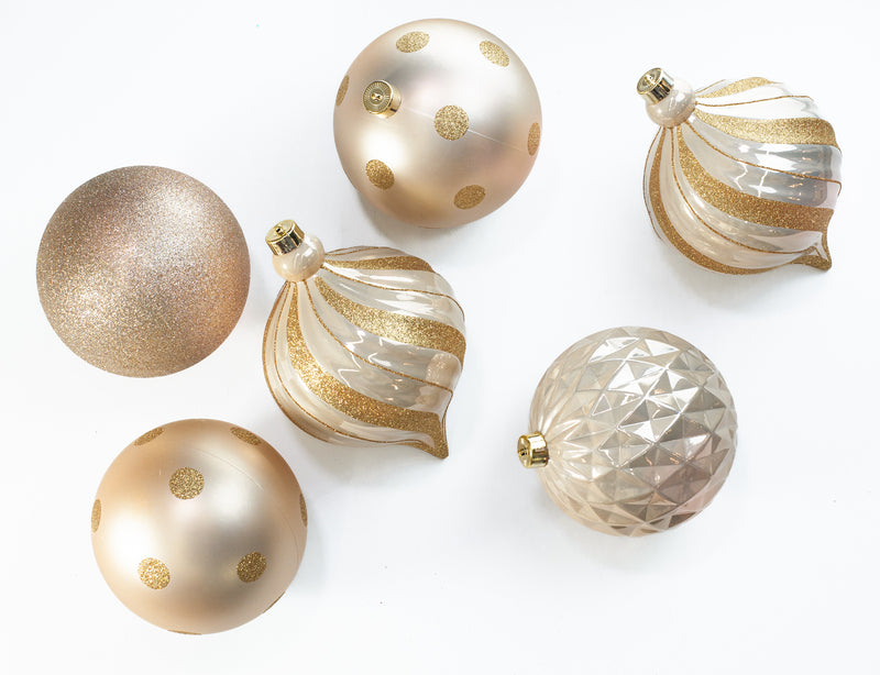6" Shiny, Matte & Glitter Shatterproof Ball Ornament Set Of 24