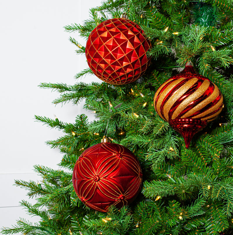 8" Glitter Shatterproof Ball Ornament Assorted Set Of 6
