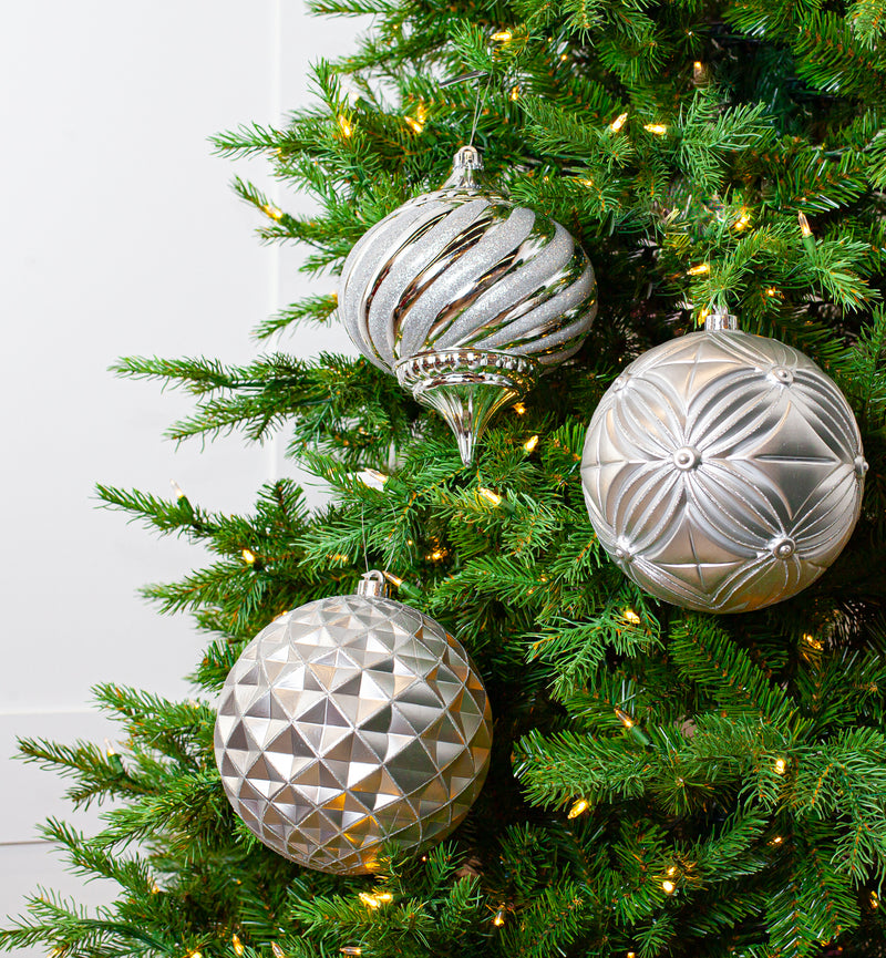 8" Glitter Shatterproof Ball Ornament Assorted Set Of 6
