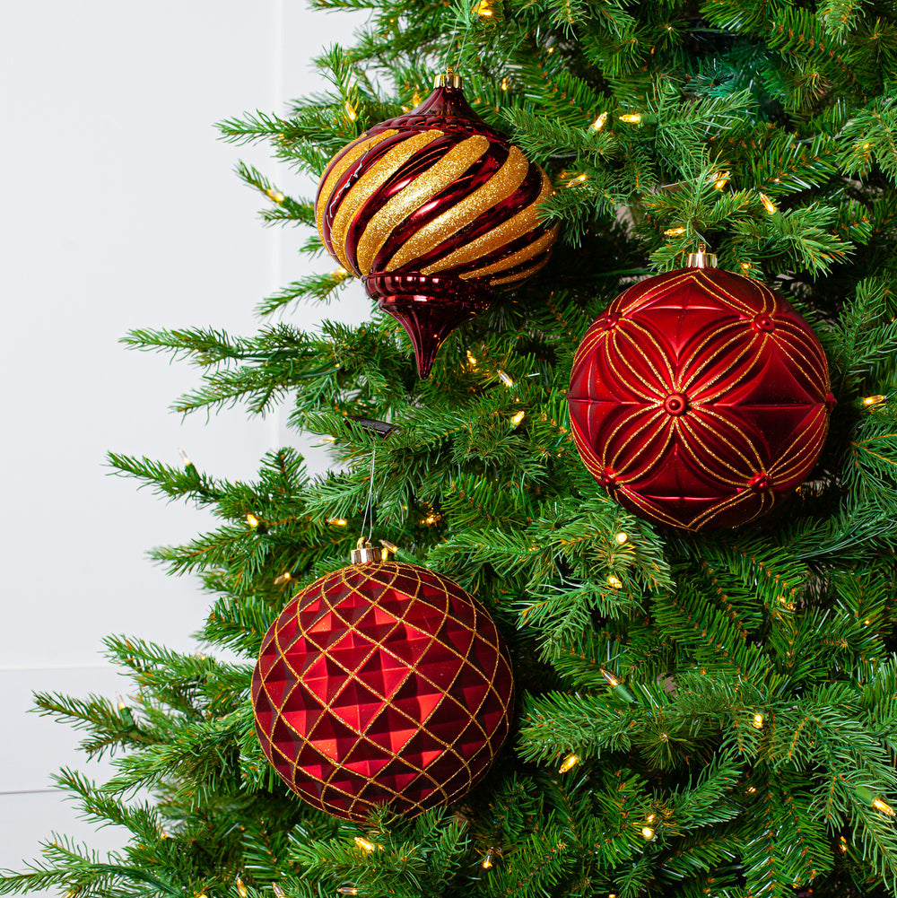 8" Glitter Shatterproof Ball Ornament Assorted Set Of 6