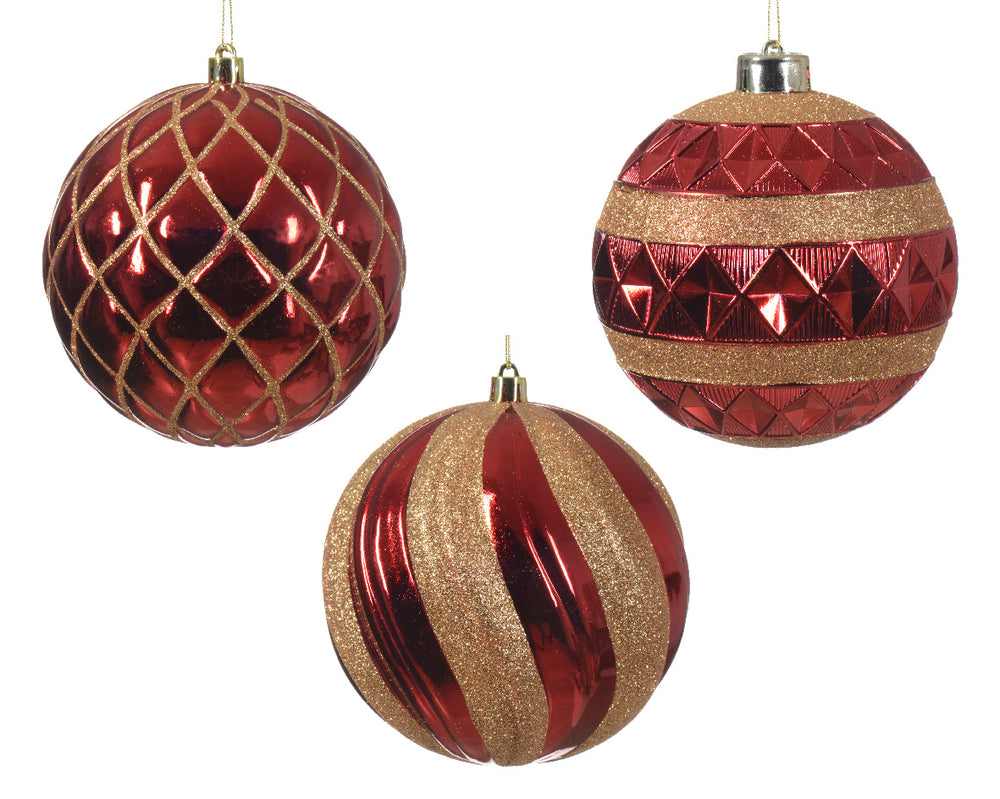5" Red & Gold Glitter Shiny Shatterproof Ball Ornament Assorted Set Of 12