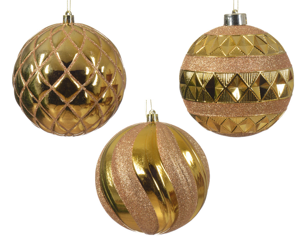 5" Red & Gold Glitter Shiny Shatterproof Ball Ornament Assorted Set Of 12