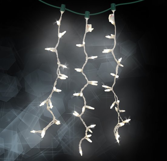 25 LED Pure White Icicle Drop Lights With White Wire