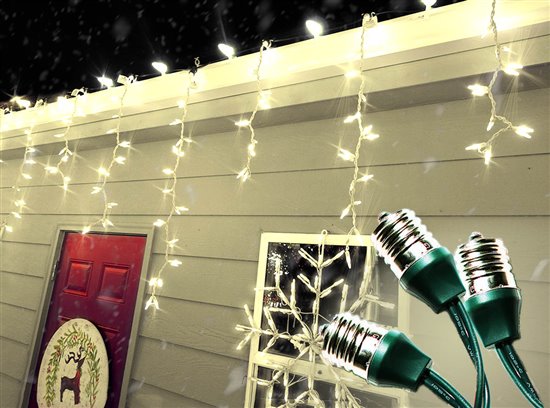Luces de carámbano de 18 pulgadas, 15 LED, blanco clásico con cable blanco