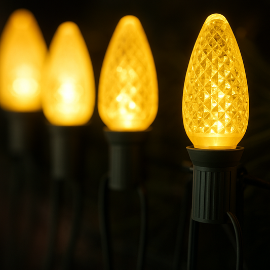 C9 Warm White Twinkle Faceted Bulbs, 25 Pack
