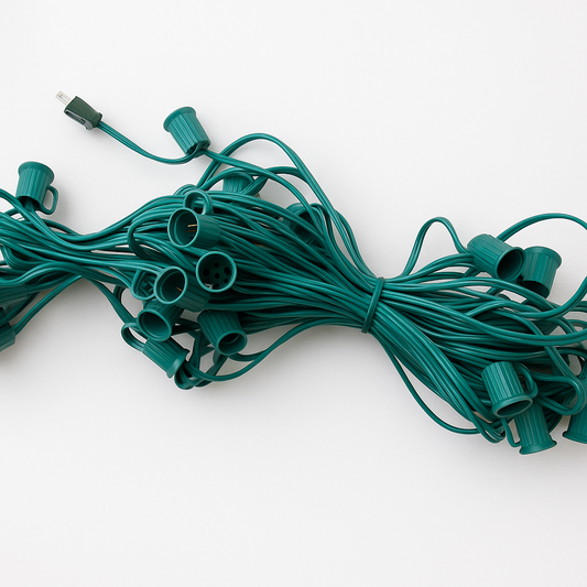 100 pies C9 cable verde en rollo, espacio de 12" entre focos, base E17