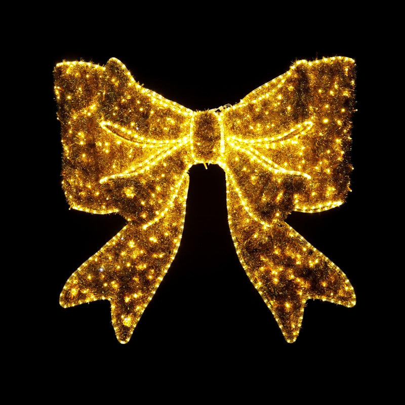 4 FT Warm White Twinkling LED 3D Gold Tinsel Bow