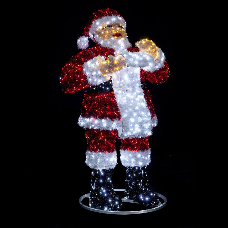 7 FT Red & Pure White Twinkle LED 3D Santa Checking List